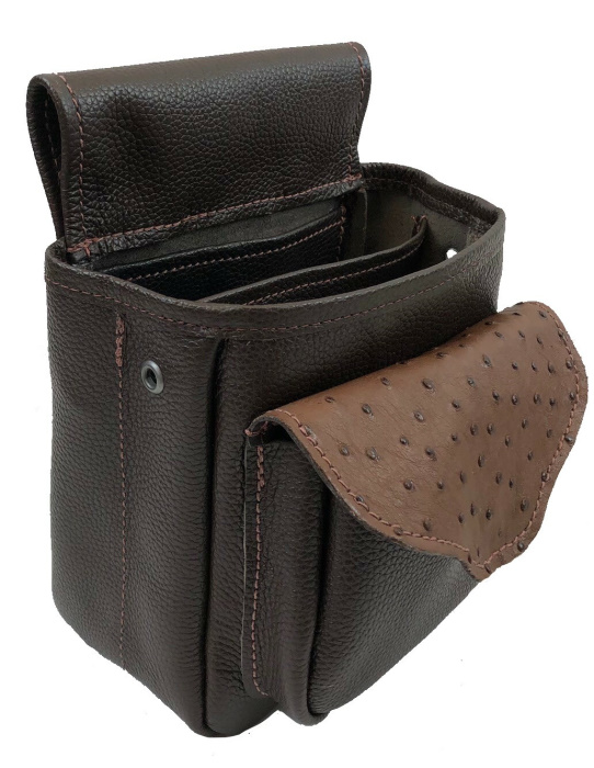 (image for) Brown Leather with Ostrich Shotgun Shell Belt Pouch Bag